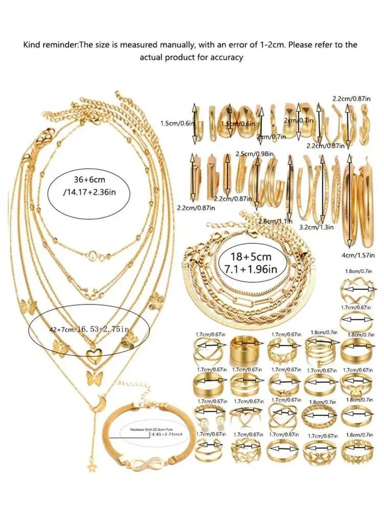 New 57 Pcs/Set Fashion Jewelry Sets For Women Metal Wide Face Earrings Necklaces Bracelets Ankles Rings Combinations for womens