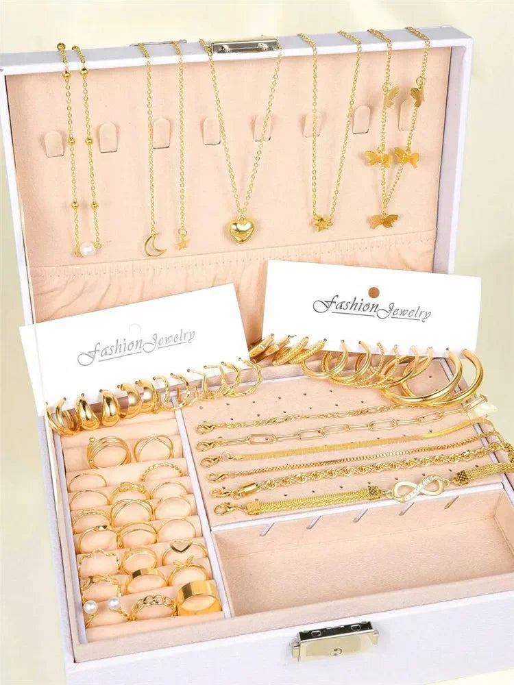 New 57 Pcs/Set Fashion Jewelry Sets For Women Metal Wide Face Earrings Necklaces Bracelets Ankles Rings Combinations for womens