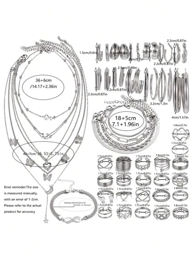 New 57 Pcs/Set Fashion Jewelry Sets For Women Metal Wide Face Earrings Necklaces Bracelets Ankles Rings Combinations for womens
