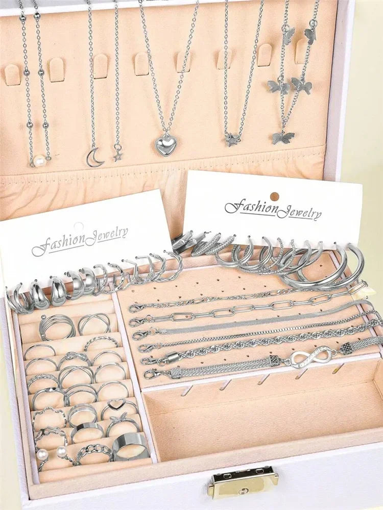 New 57 Pcs/Set Fashion Jewelry Sets For Women Metal Wide Face Earrings Necklaces Bracelets Ankles Rings Combinations for womens